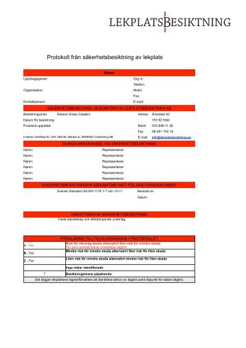 Protokoll från säkerhetsbesiktning av lekplats