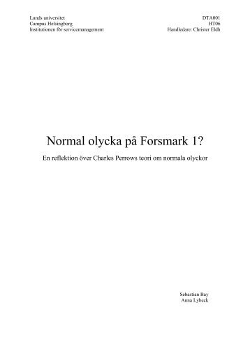 Normal olycka på Forsmark 1? En reflektion över - Sebastian Bay