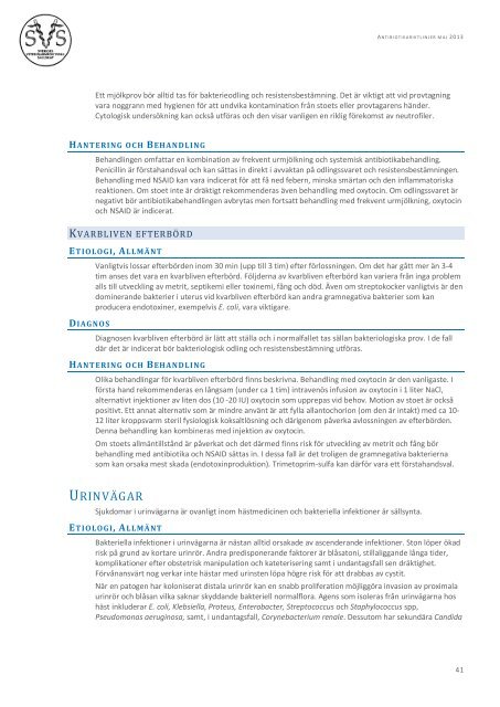 Riktlinjer för antibiotikaanvändning till häst (pdf) - SVA