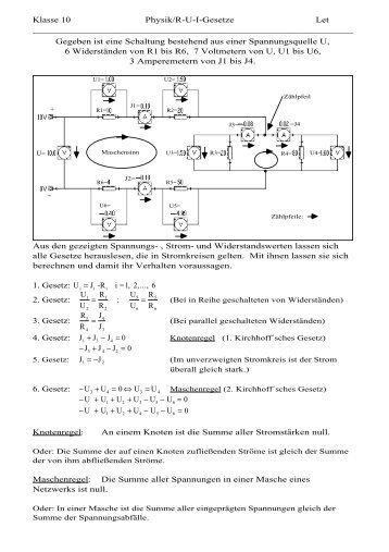 Klasse 10 Physik/R-U-I-Gesetze Let Gegeben ist eine Schal