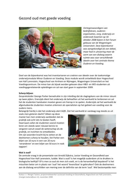 Gezond oud met goede voeding - Hogeschool Van Hall Larenstein.