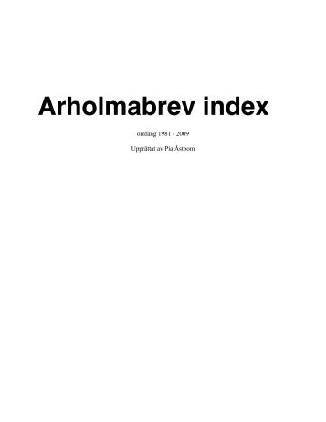 Arholmabrev index 1981-2009 - Arholma handel