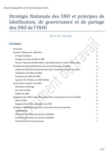 stratégie Nationale des SNO et les principes de labéllisation, de ...