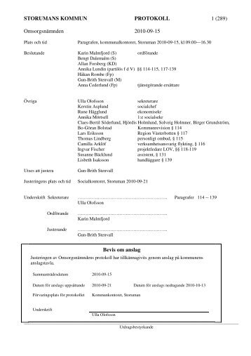 Omsorgsnämnden 2010-09-15 Bevis om anslag - Storumans kommun