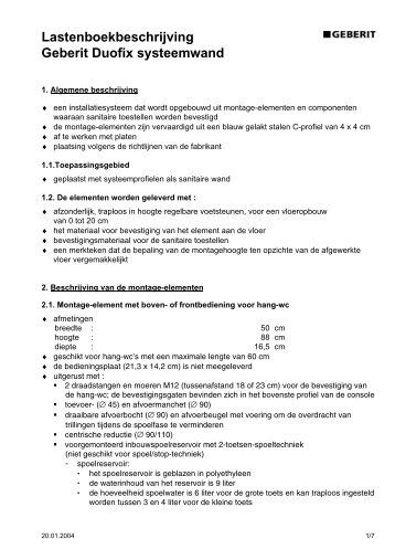 Lastenboekbeschrijving Geberit Duofix systeemwand