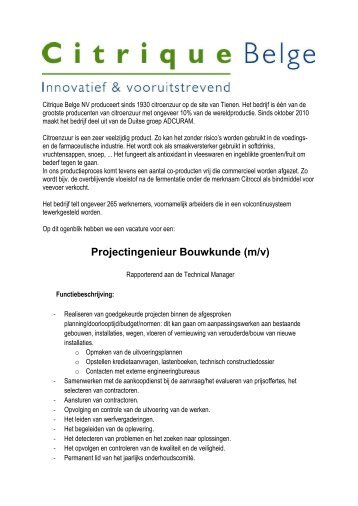 Projectingenieur Bouwkunde (m/v) - Citrique Belge