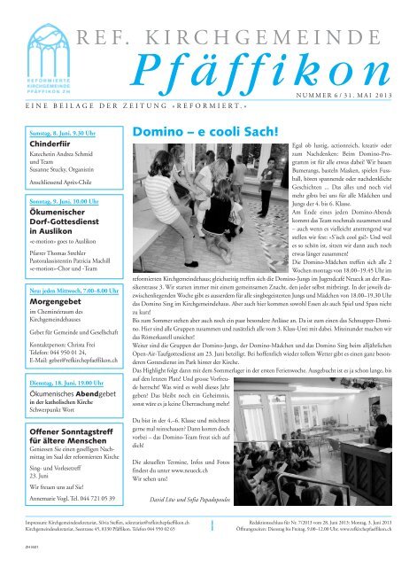 Ausgabe vom 31. Mai 2013 - reformierte Kirchgemeinde Pfäffikon