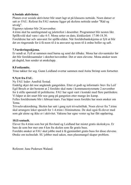Referat fra foreldremøte for 4.trinn 28.september 2011. - Eigerøy skole