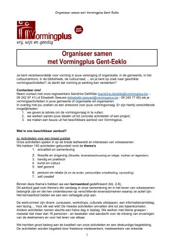 Organiseer samen met Vormingplus Gent-Eeklo