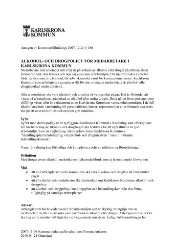 Alkohol- och drogpolicy för medarbetare i Karlskrona kommun, pdf ...