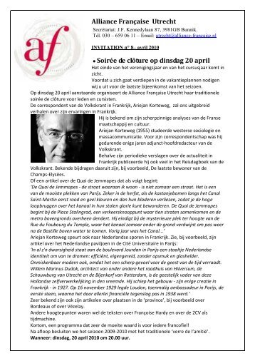 Alliance Française Utrecht Soirée de clôture op dinsdag 20 april