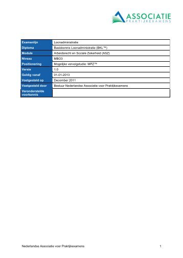 BKL PDL MPZ Exameneisen 2013 - ARSU Opleidingen