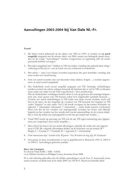 Aanvullingen 2003-2004 bij Van Dale Nl.–Fr.