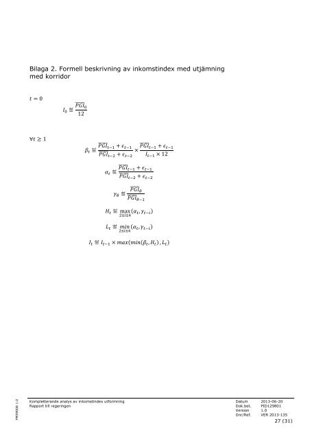 Kompletterande analys av inkomstindex utformning