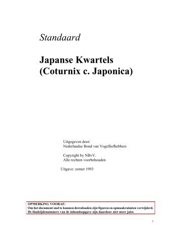 Standaard Japanse Kwartels - De Nederlandse Bond van ...