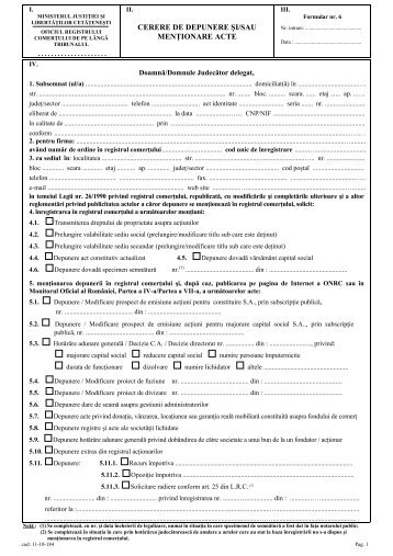 CERERE DE DEPUNERE ŞI/SAU MENŢIONARE ACTE - LegeStart