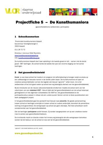 Projectfiche 5 – De Kunsthumaniora - Gezond op school