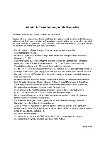 Allmän information angående Ramadan