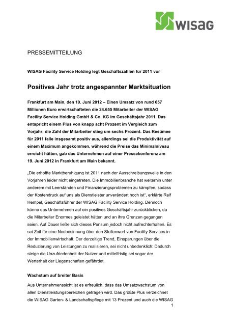 Pressemeldung herunterladen - WISAG Facility