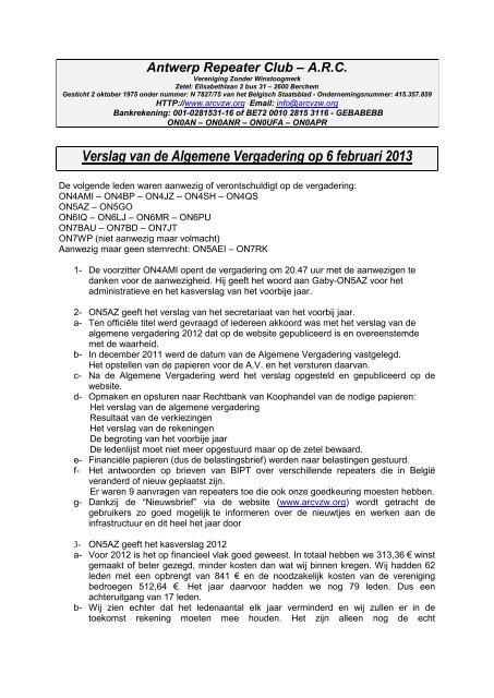 Verslag AV 06/02/2013 (pdf) - ARCvzw