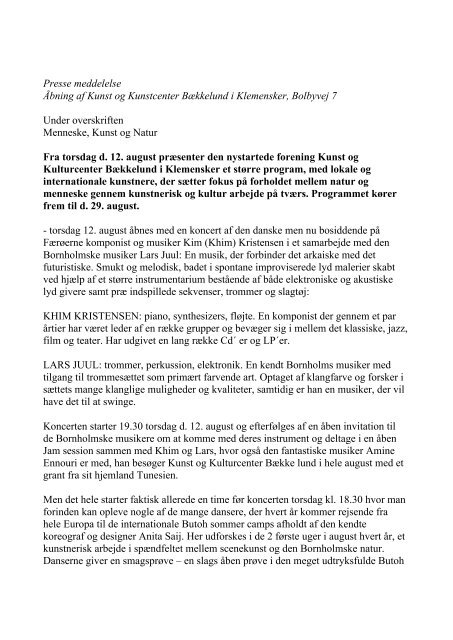 Pressemeddelelse om Bækkelund (pdf) - Nordic School of Butoh