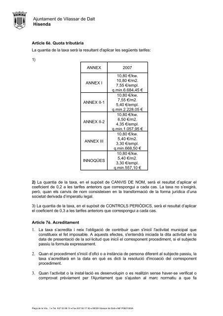 Obertura establiments - Ajuntament de Vilassar de Dalt