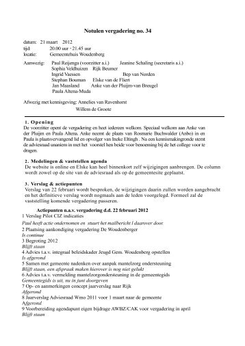Verslag vergadering d.d. 21-03-2012 - Adviesraad Wmo Woudenberg