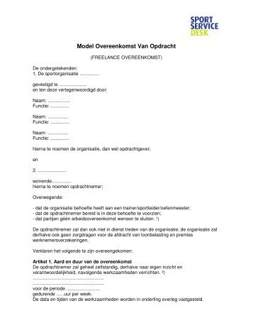 Model Overeenkomst Van Opdracht 2012 - Sportservicedesk