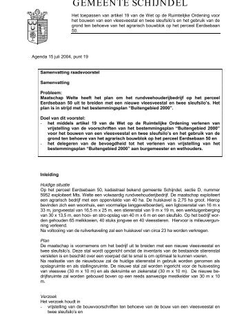 Document: Raadsvoorstel raad 15 juli 2004 - Gemeente Schijndel