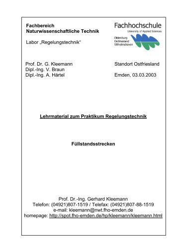 Sprungantworten von Füllstandsregelstrecken - Technik