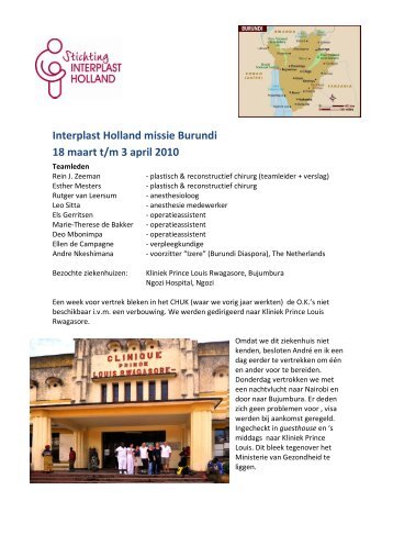 Interplast Holland missie Burundi 18 maart t/m 3 april 2010