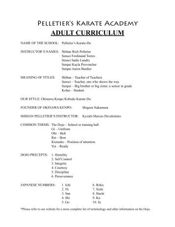 Pelletier's Karate Academy ADULT CURRICULUM