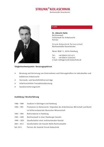 Profil Dr. Albrecht Nehls Rechtsanwalt Fachanwalt für Arbeitsrecht ...
