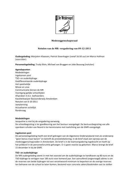 Notulen van 09-12-2011 - OBS De Weidevogel