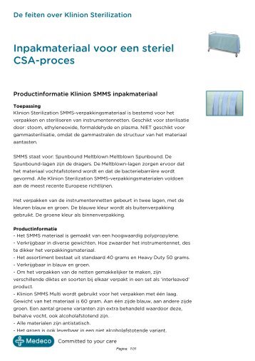 Inpakmateriaal voor een steriel CSA-proces - Medeco