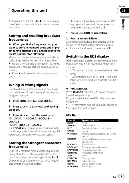 Pioneer DEH-2000MPB Car Radio OWNER'S MANUAL Operating ...