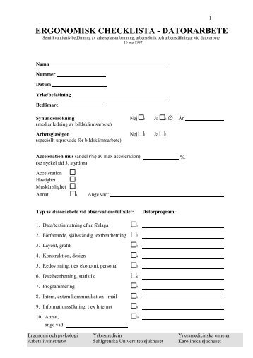 ergonomisk checklista - Sahlgrenska Universitetssjukhuset