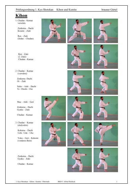 Prüfungsordnung 1. Kyu Shotokan Kihon und Kumite brauner Gürtel