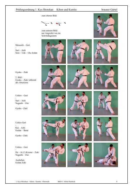 Prüfungsordnung 1. Kyu Shotokan Kihon und Kumite brauner Gürtel