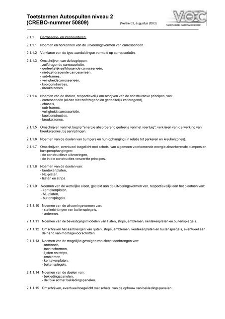 Toetstermen Theorie Autospuiten (niveau 2) - VOC