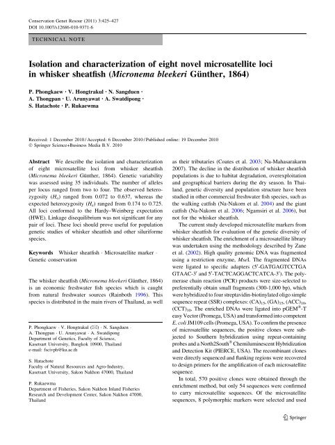 Isolation and characterization of eight novel microsatellite loci in ...
