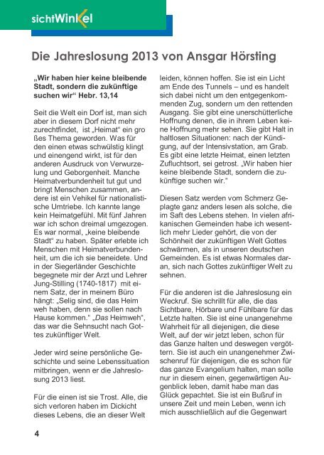 Blickwinkel 2013 Januar Sonderausgabe - Güldener Winkel