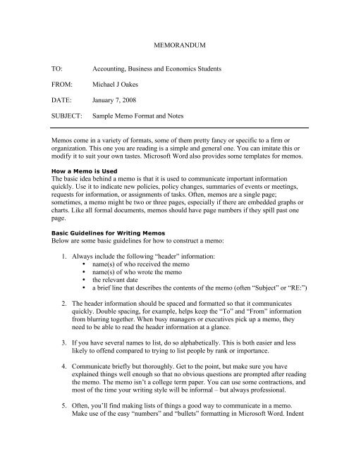 Sample Business Memo and - Saint Joseph's College