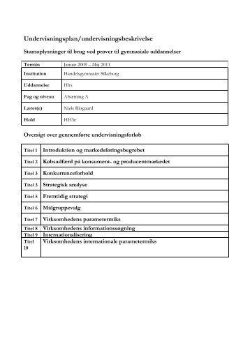 Beskrivelse af det enkelte undervisningsforløb (1 skema for hvert ...