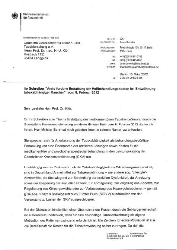 Antwort Minister Bahr auf offenen Brief der DGNTF