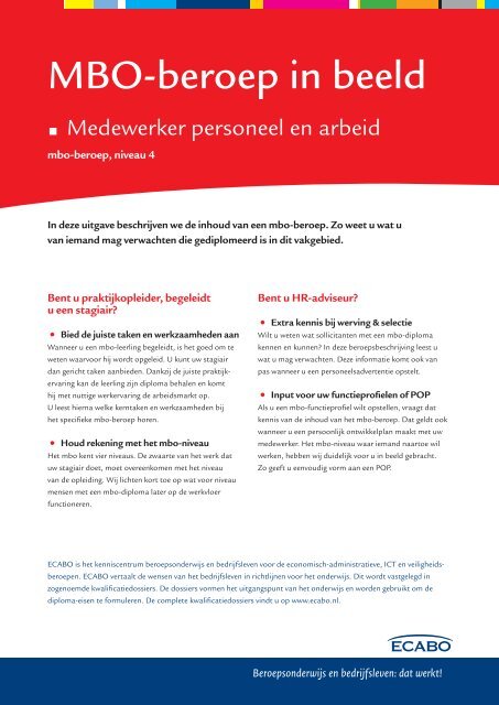 Medewerker personeel en arbeid (niveau 4) - Ecabo