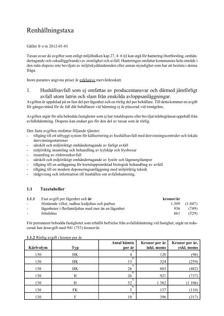 Renhållningstaxa 2012.pdf - Borås Energi och Miljö