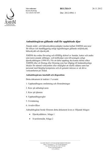 Anbudsbegäran gällande stall för upphittade djur - Ålands miljö