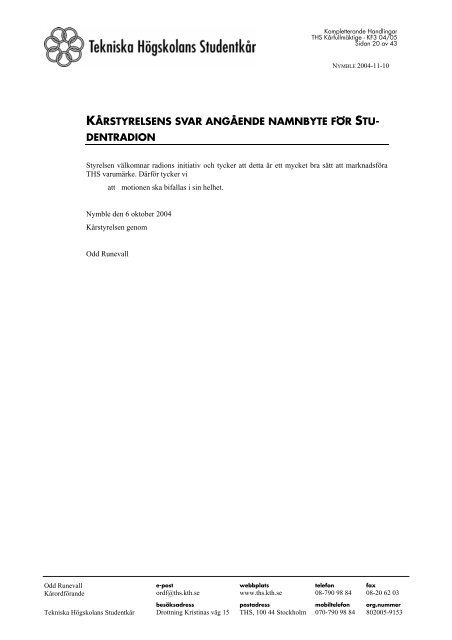 FÖREDRAGNINGSLISTA KF 3 - Tekniska Högskolans Studentkår ...