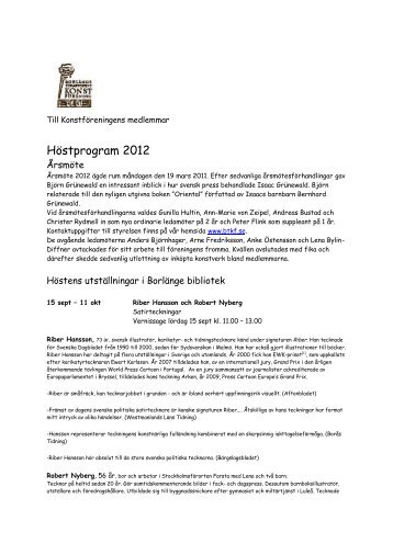 Höstprogram 2012 - Borlänge Tunabygdens Konstförening